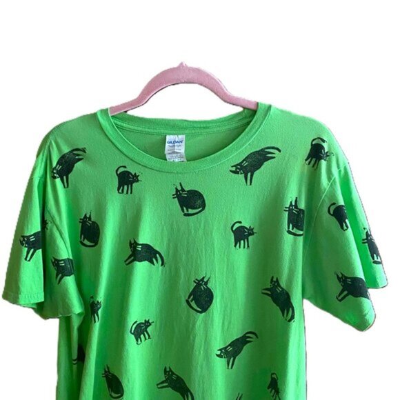 Vintage 90s cats kitty graphic 100% cotton T shirt tee top in green - Picture 3 of 14
